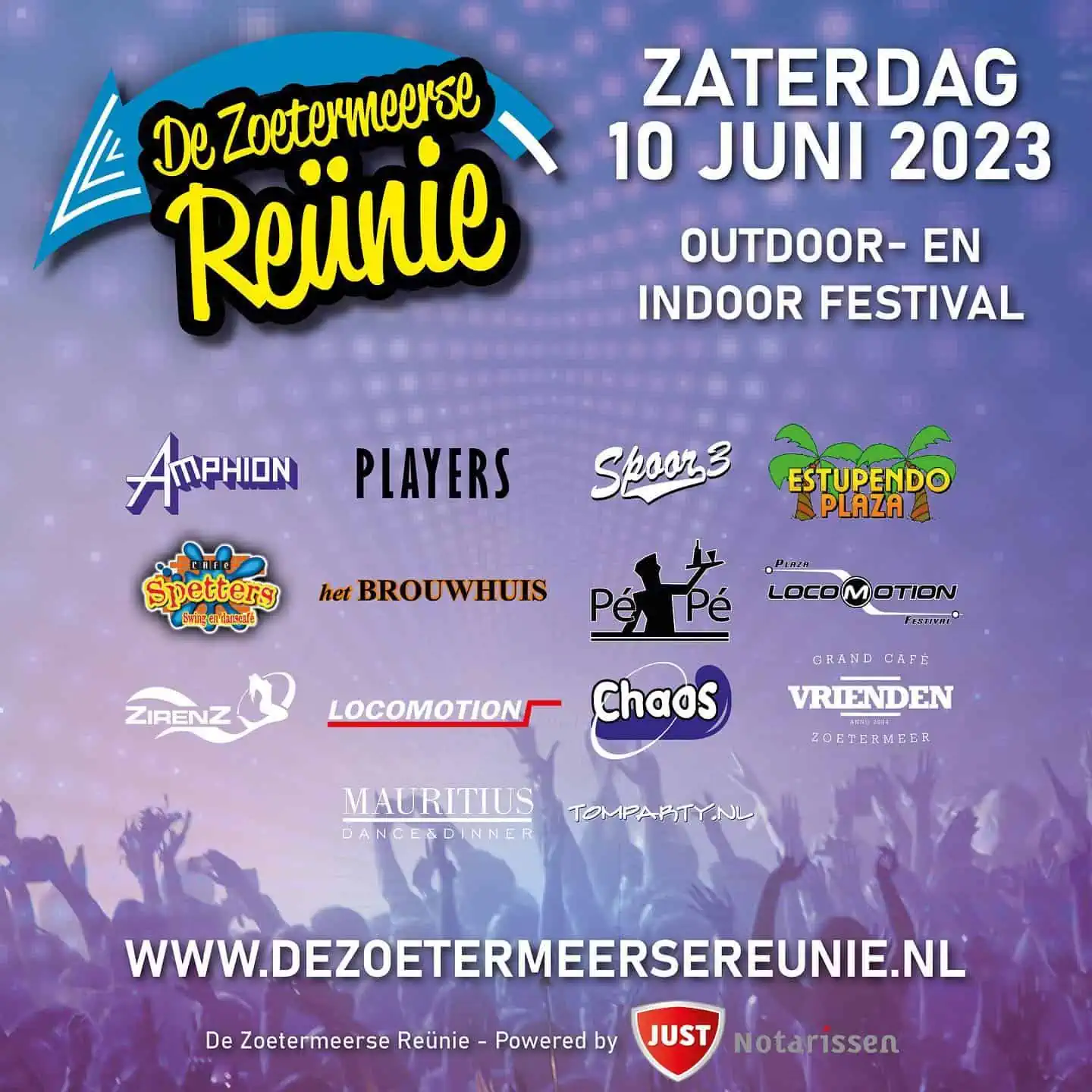 𝗡𝗜𝗘𝗨𝗪 𝗙𝗘𝗦𝗧𝗜𝗩𝗔𝗟 𝗜𝗡 𝗭𝗢𝗘𝗧𝗘𝗥𝗠𝗘𝗘𝗥! 🎪
Artistic Productions presenteert met trots een splinternieuw festival in een oud jasje 😉. Zaterdag 10 juni 2023 gaat één van de grootste festivals in de Haaglanden zowel in- als outdoor plaatsvinden 🎪☀️ 
Check: @dezoetermeersereunie

De Zoetermeerse Reünie is powered bij @justnotarissen 🖌️
