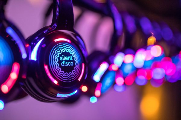 Silent Disco colorful headphones at event